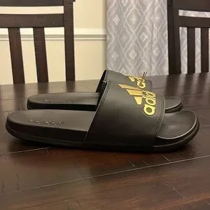 Adidas Adilette Comfort Slides Sandals Shoes new black gold GY1946 Men’s Size 12 adidas Adilette Comfort Black Gold Metallic Men Unisex  main image 4